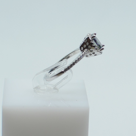 .925 Sterling Silver Rainbow Topaz Halo CZ Ring - Picture 5 of 6